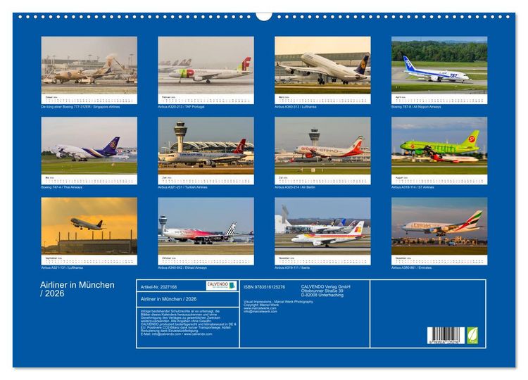 Produktbild: Airliner in M&uuml;nchen / 2026 (Wandkalender 2026 DIN A2 quer), CALVENDO Monatskalender