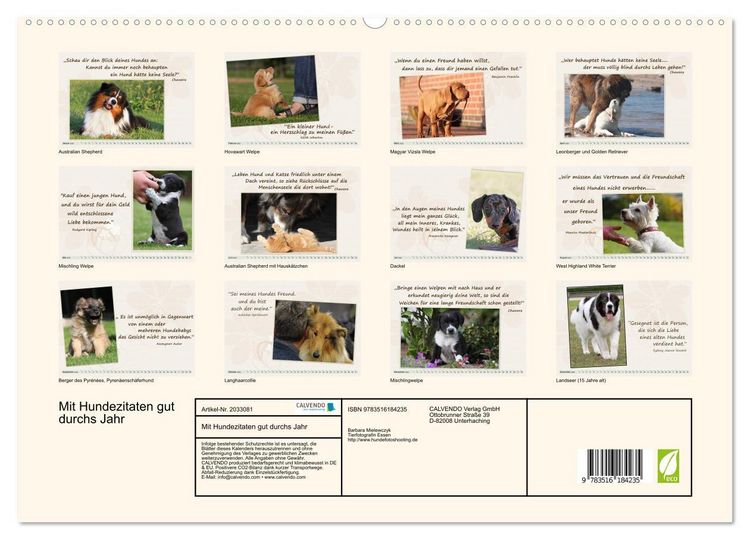Produktbild: Mit Hundezitaten gut durchs Jahr (hochwertiger Premium Wandkalender 2026 DIN A2 quer), Kunstdruck in Hochglanz
