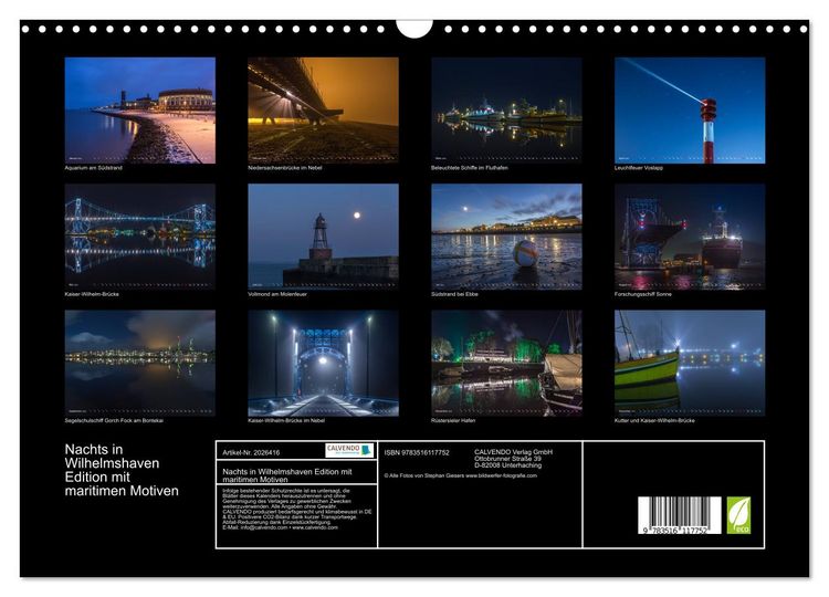 Produktbild: Nachts in Wilhelmshaven Edition mit maritimen Motiven (Wandkalender 2026 DIN A3 quer), CALVENDO Monatskalender