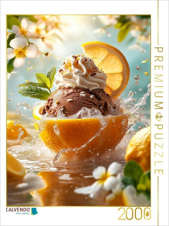 Produktbild: CALVENDO Puzzle Schokoladen-Eiscreme mit Minze und Sahne-Topping, serviert in einer Zitronenschale | 2000 Teile Lege-Gr&ouml;&szlig;e 90x67cm Foto-Puzzle f&uuml;r gl&uuml;