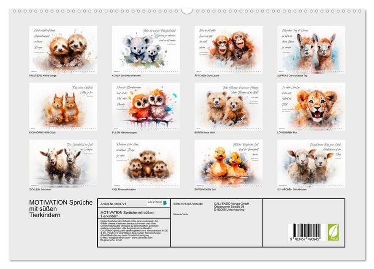 Produktbild: MOTIVATION Spr&uuml;che mit s&uuml;&szlig;en Tierkindern (hochwertiger Premium Wandkalender 2026 DIN A2 quer), Kunstdruck in Hochglanz