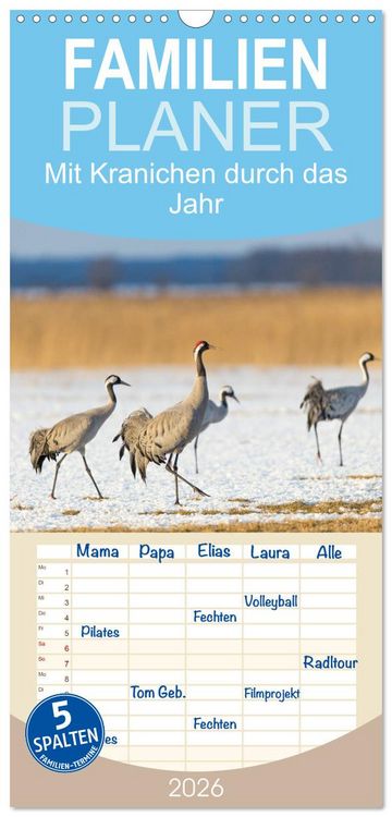 Produktbild: Familienplaner 2026 - Mit Kranichen durch das Jahr mit 5 Spalten (Wandkalender, 21 x 45 cm) CALVENDO