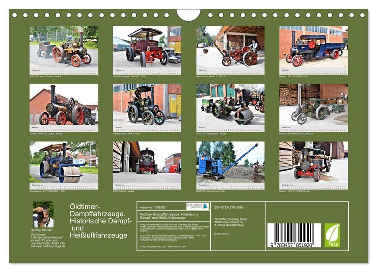 Produktbild: Oldtimer-Dampffahrzeuge. Historische Dampf- und Hei&szlig;luftfahrzeuge (Wandkalender 2026 DIN A4 quer), CALVENDO Monatskalender