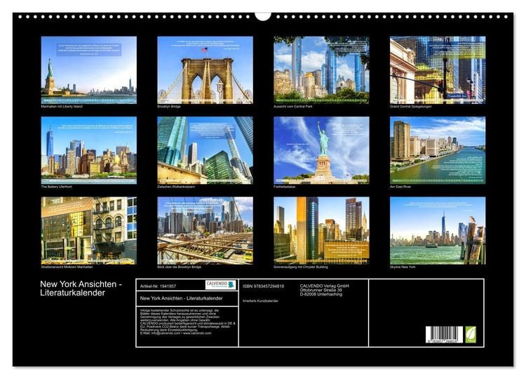 Produktbild: New York Ansichten - Literaturkalender (Wandkalender 2026 DIN A2 quer), CALVENDO Monatskalender