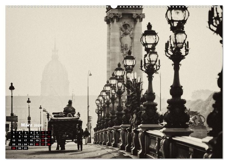 Produktbild: Paris-Impressionen in Schwarz-Wei&szlig; (hochwertiger Premium Wandkalender 2027 DIN A2 quer), Kunstdruck in Hochglanz
