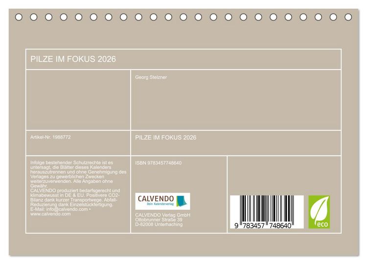 Produktbild: PILZE IM FOKUS 2026 (Tischkalender 2026 DIN A5 quer), CALVENDO Monatskalender