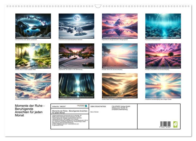Produktbild: Momente der Ruhe - Beruhigende Ansichten f&uuml;r jeden Monat (Wandkalender 2026 DIN A2 quer), CALVENDO Monatskalender