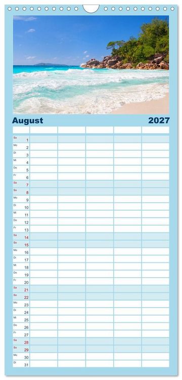 Produktbild: Familienplaner 2027 - Seychellen mit 5 Spalten (Wandkalender, 21 x 45 cm) CALVENDO