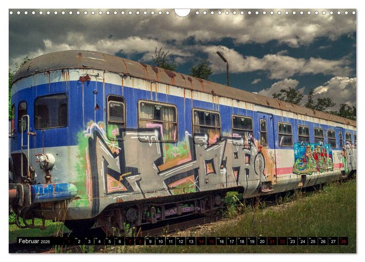Produktbild: Lokomotiven und Wagen - Verfallen und vergessen auf dem Abstellgleis (Wandkalender 2026 DIN A3 quer), CALVENDO Monatskalender