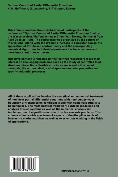 Produktbild: Optimal Control of Partial Differential Equations