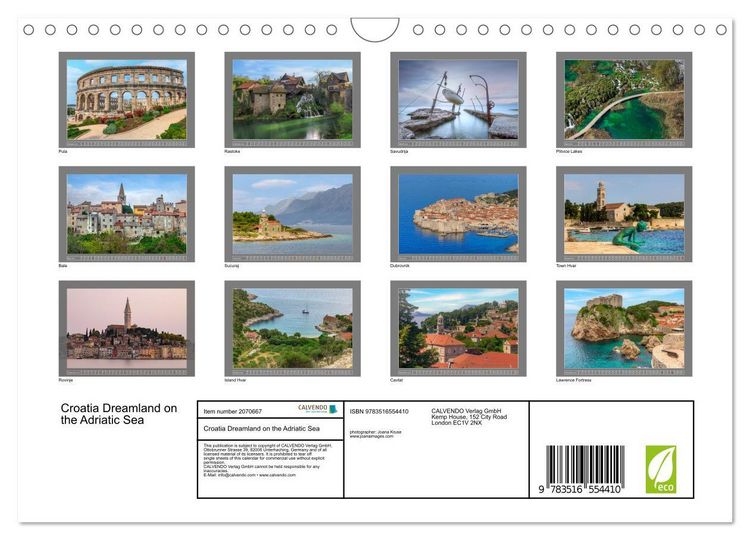 Produktbild: Croatia Dreamland on the Adriatic Sea (Wall Calendar 2026 DIN A4 landscape), CALVENDO 12 Month Wall Calendar
