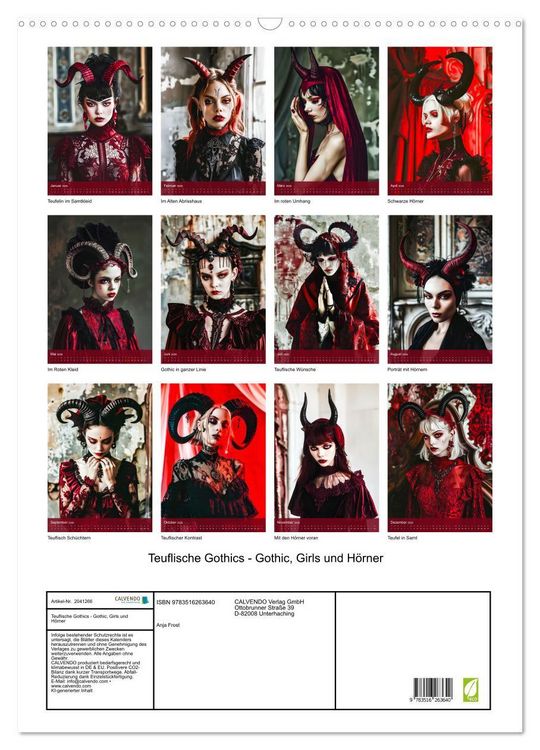 Produktbild: Teuflische Gothics - Gothic, Girls und Hörner (Wandkalender 2026 DIN A2 hoch), CALVENDO Monatskalender