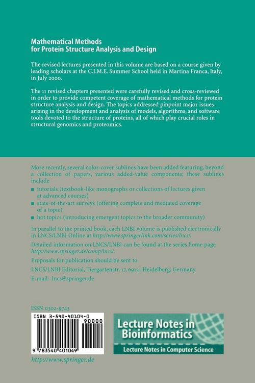 Produktbild: Mathematical Methods for Protein Structure Analysis and Design