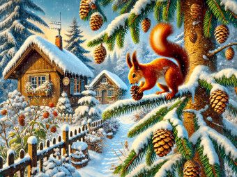 Produktbild: CALVENDO Puzzle Eichh&ouml;rnchen holt sich die Zapfen am Tannenbaum im Winter | 1000 Teile Lege-Gr&ouml;&szlig;e 64x48cm Foto-Puzzle f&uuml;r gl&uuml;ckliche Stunden