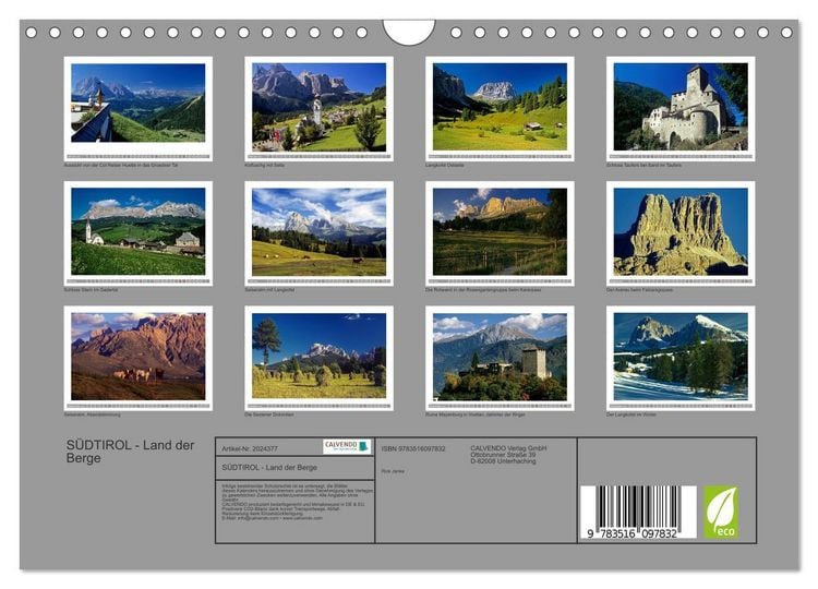 Produktbild: S&Uuml;DTIROL - Land der Berge (Wandkalender 2026 DIN A4 quer), CALVENDO Monatskalender