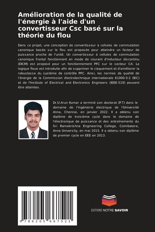 Produktbild: Am&eacute;lioration de la qualit&eacute; de l'&eacute;nergie &agrave; l'aide d'un convertisseur Csc bas&eacute; sur la th&eacute;orie du flou