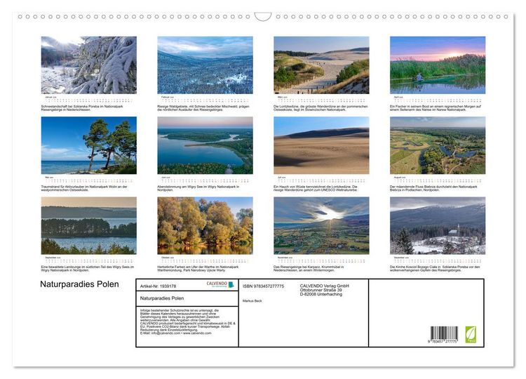 Produktbild: Naturparadies Polen (Wandkalender 2026 DIN A2 quer), CALVENDO Monatskalender