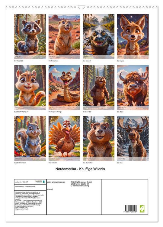 Produktbild: Nordamerika - Knuffige Wildnis (Wandkalender 2026 DIN A2 hoch), CALVENDO Monatskalender