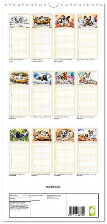 Produktbild: Familienplaner 2026 - Hundetr&auml;ume mit 5 Spalten (Wandkalender, 21 x 45 cm) CALVENDO
