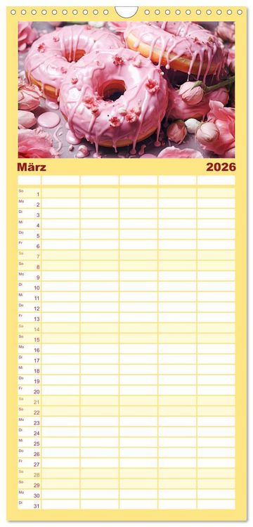 Produktbild: Familienplaner 2026 - Bunte Donut-Tr&auml;ume - Himmlischer Geschmack aus Krapfenteig mit 5 Spalten (Wandkalender, 21 x 45 cm) CALVENDO