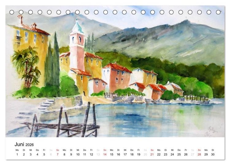 Produktbild: Aquarelle - quer durch Europa (Tischkalender 2026 DIN A5 quer), CALVENDO Monatskalender