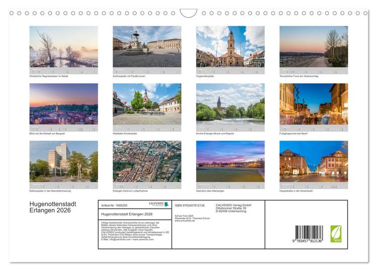 Produktbild: Hugenottenstadt Erlangen 2026 (Wandkalender 2026 DIN A3 quer), CALVENDO Monatskalender