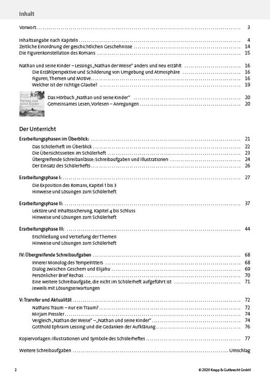Produktbild: Nathan und seine Kinder &ndash; Mirjam Pressler &ndash; Lehrerheft &ndash; Sachsen