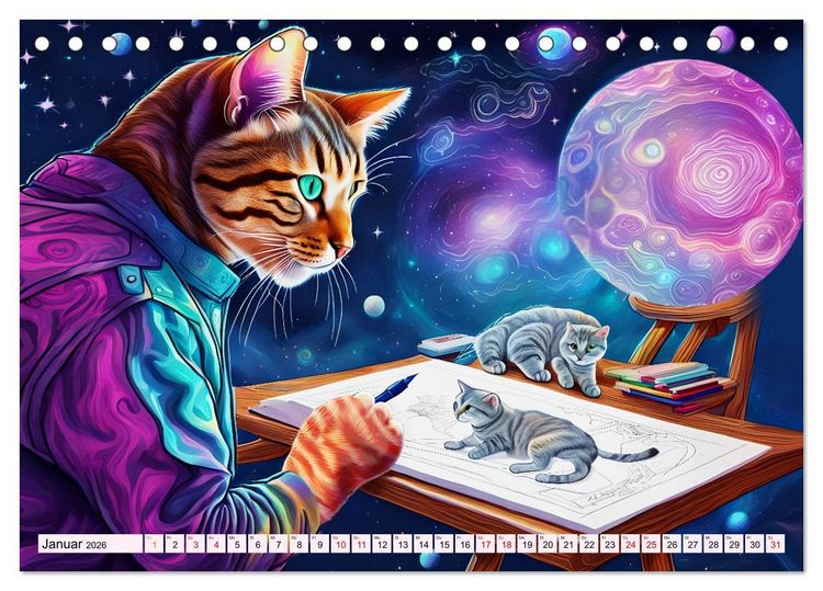 Produktbild: Katzen Schnurrige K&uuml;nstler (Tischkalender 2026 DIN A5 quer), CALVENDO Monatskalender