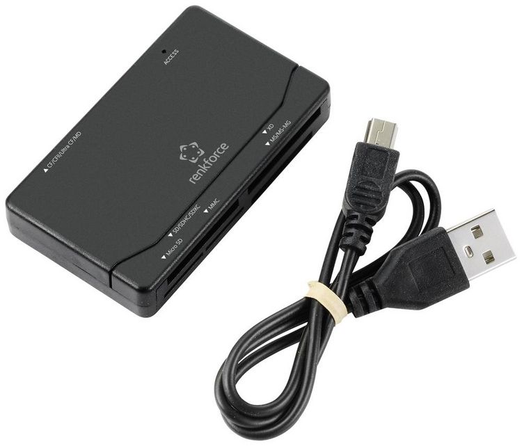 Produktbild: Renkforce RF-PCR-150 Externer Speicherkartenleser USB-A (USB 2.0) Schwarz