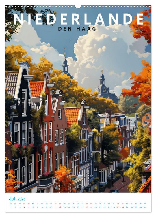 Produktbild: Niederlande - Old School Poster Style (hochwertiger Premium Wandkalender 2026 DIN A2 hoch), Kunstdruck in Hochglanz