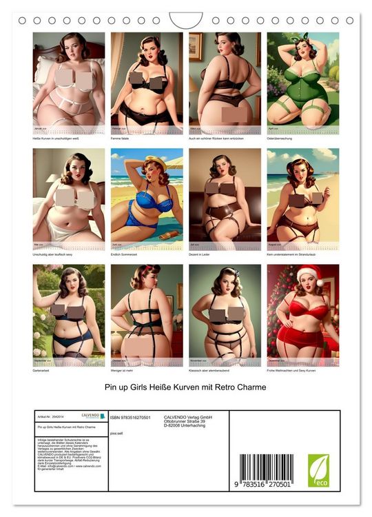Produktbild: Pin up Girls Hei&szlig;e Kurven mit Retro Charme (Wandkalender 2026 DIN A4 hoch), CALVENDO Monatskalender