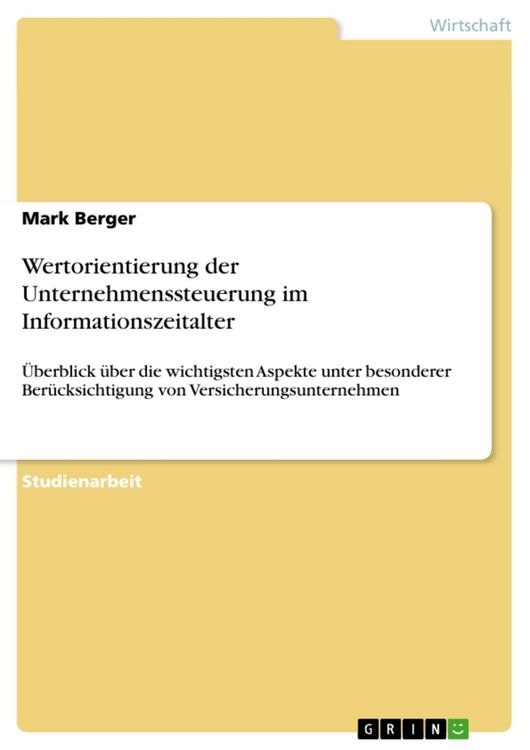 Produktbild: Wertorientierung der Unternehmenssteuerung im Informationszeitalter
