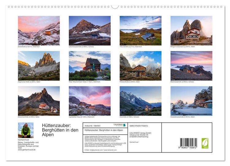 Produktbild: H&uuml;ttenzauber: Bergh&uuml;tten in den Alpen (hochwertiger Premium Wandkalender 2026 DIN A2 quer), Kunstdruck in Hochglanz