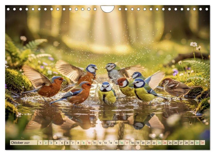 Produktbild: Farbenfrohe Singv&ouml;gel beim Baden (Wandkalender 2027 DIN A4 quer), CALVENDO Monatskalender