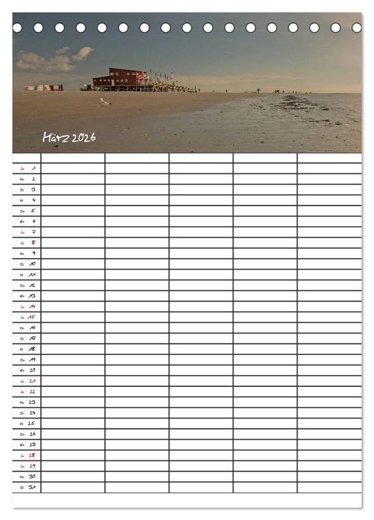 Produktbild: St. Peter Ording Familienplaner (Tischkalender 2026 DIN A5 hoch), CALVENDO Monatskalender