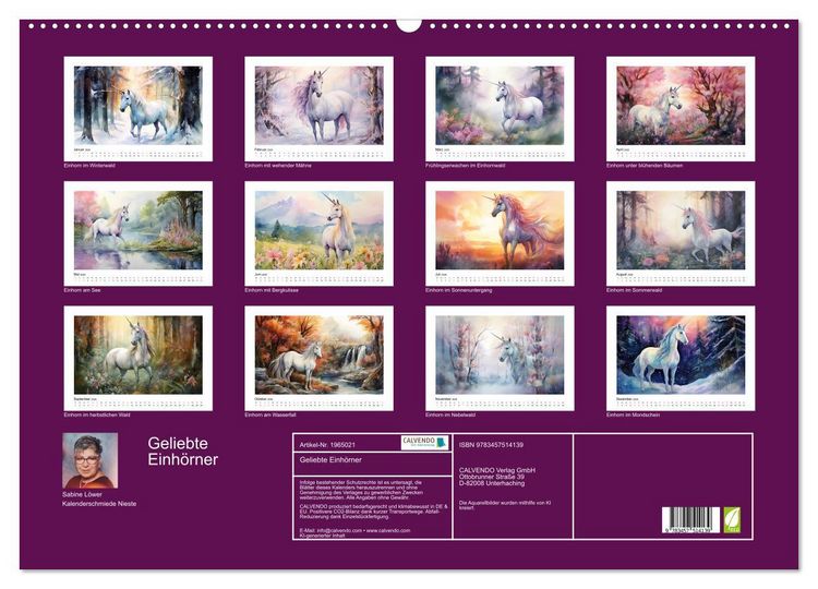 Produktbild: Geliebte Einh&ouml;rner (Wandkalender 2026 DIN A2 quer), CALVENDO Monatskalender