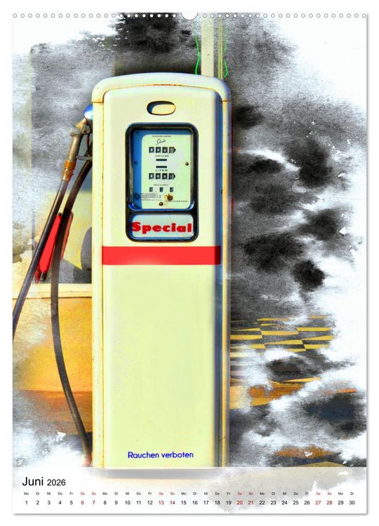 Produktbild: Gasoline - Vintage Tanks&auml;ulen in Szene gesetzt (hochwertiger Premium Wandkalender 2026 DIN A2 hoch), Kunstdruck in Hochglanz