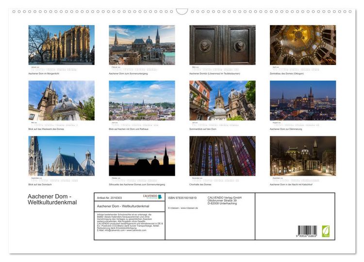 Produktbild: Aachener Dom - Weltkulturdenkmal (Wandkalender 2026 DIN A2 quer), CALVENDO Monatskalender