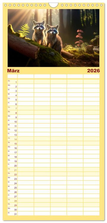 Produktbild: Familienplaner 2026 - Putzige Tierwelt - gemeinsam die Welt entdecken mit 5 Spalten (Wandkalender, 21 x 45 cm) CALVENDO