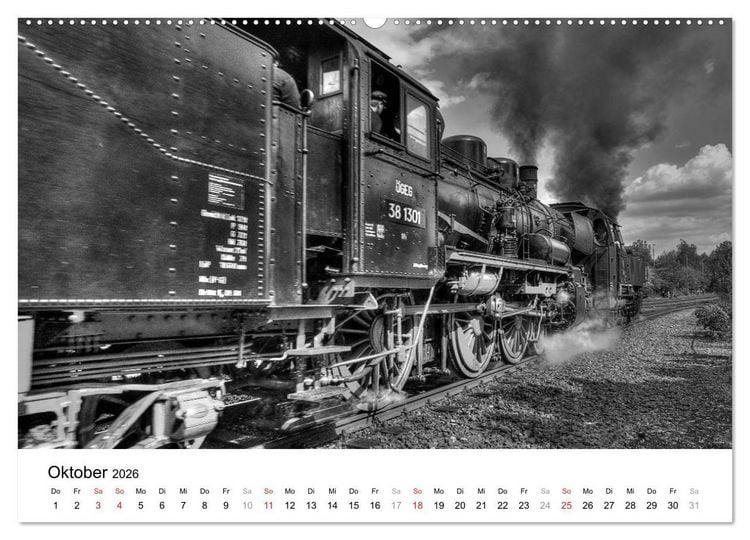 Produktbild: Unter Dampf - Eisenbahnromantik in schwarz-wei&szlig; (Wandkalender 2026 DIN A2 quer), CALVENDO Monatskalender