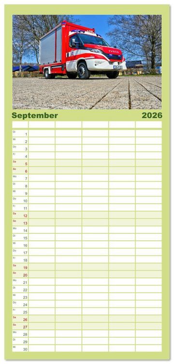 Produktbild: Familienplaner 2026 - Einsatzfahrzeuge 112 mit 5 Spalten (Wandkalender, 21 x 45 cm) CALVENDO
