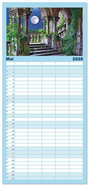 Produktbild: Familienplaner 2026 - Pl&auml;tze zum Tr&auml;umen mit 5 Spalten (Wandkalender, 21 x 45 cm) CALVENDO