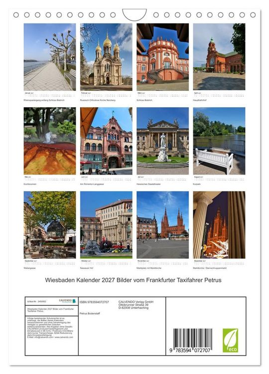Produktbild: Wiesbaden Kalender 2027 Bilder vom Frankfurter Taxifahrer Petrus (Wandkalender 2027 DIN A4 hoch), CALVENDO Monatskalender