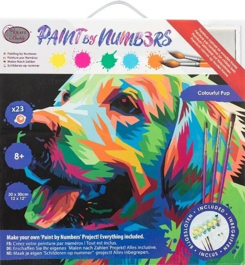 Produktbild: Craft Buddy PBN-3030-017 - Paint by Numbers, Colourful Pup, Bunter Welpe, 30x30cm, Malen-nach-Zahlen