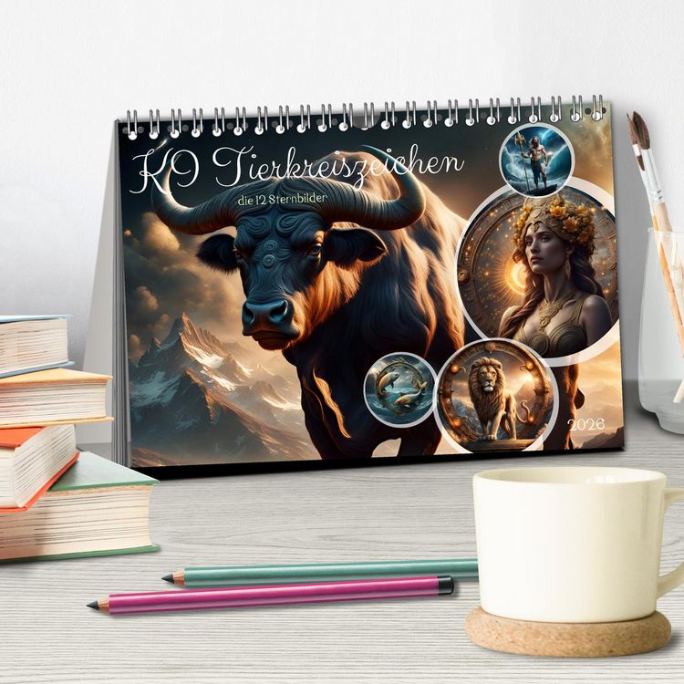 Produktbild: KI Tierkreiszeichen (Tischkalender 2026 DIN A5 quer), CALVENDO Monatskalender