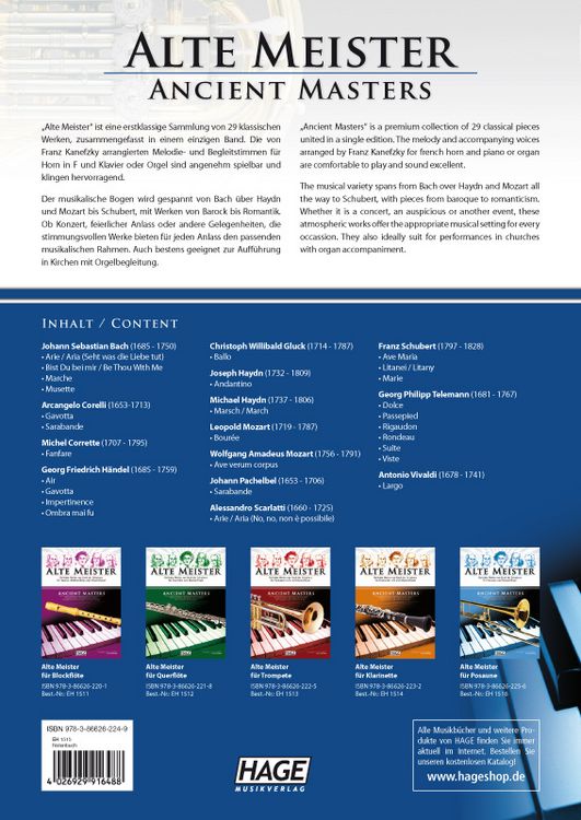 Produktbild: Alte Meister f&uuml;r Horn in F und Klavier/Orgel