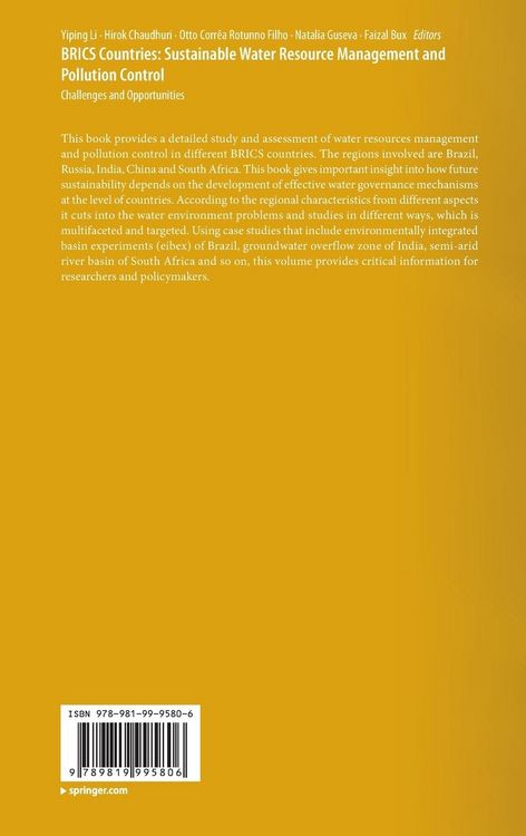 Produktbild: BRICS Countries: Sustainable Water Resource Management and Pollution Control