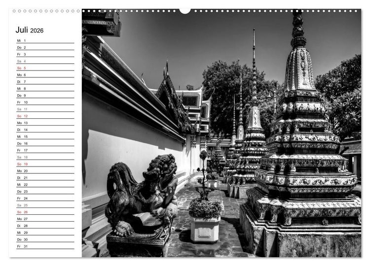 Produktbild: Bangkok Impressionen in Schwarz Wei&szlig; (hochwertiger Premium Wandkalender 2026 DIN A2 quer), Kunstdruck in Hochglanz