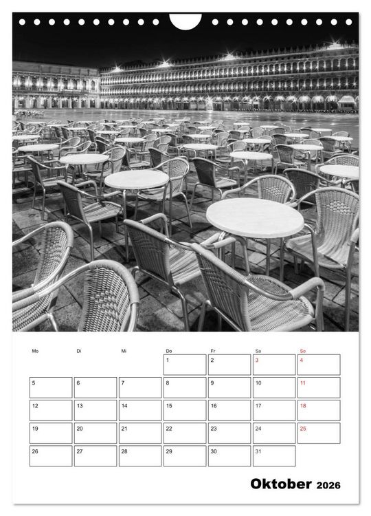 Produktbild: MONOCHROMES VENEDIG Klassische Momente (Wandkalender 2026 DIN A4 hoch), CALVENDO Monatskalender