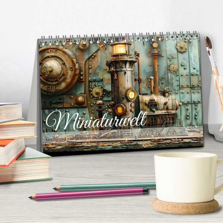 Produktbild: Miniaturwelt Faszinierend winzige H&auml;user im Steampunk-Stil (Tischkalender 2026 DIN A5 quer), CALVENDO Monatskalender